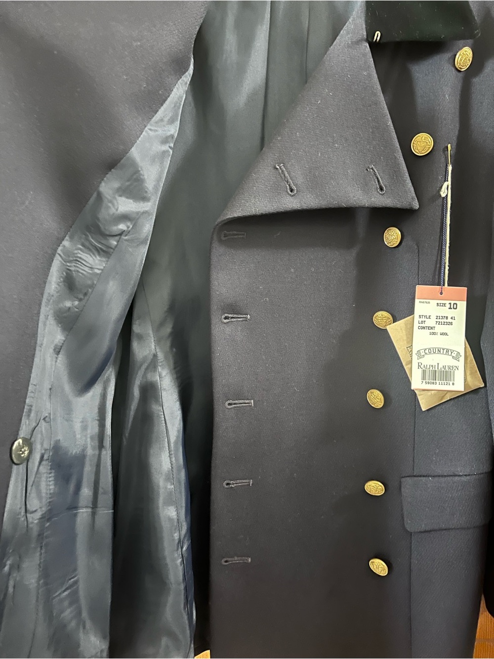 Vintage Ralph Lauren Country Wool Military Coat Velvet Collar NWT Size 10 RARE!! - Picture 12 of 16